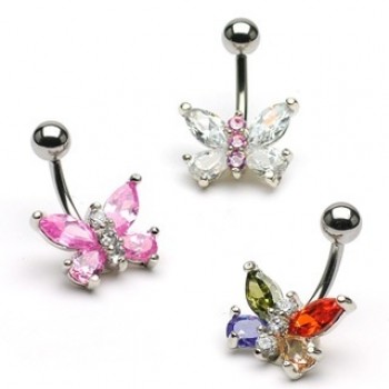 Two Tone Butterfly Navel Ring Belly Bar
